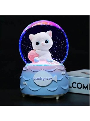 Normadia Sevimli Minnoş Kedi Lucky Cat Işıklı ve Müzikli Kar Küresi Orta Boy