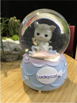 Normadia Sevimli Kedi Kar Küresi ve Müzik Kutusu, Işıklı Kar Tanesi Püskürtmeli