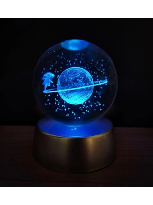 Normadia Işıklı Renk Değiştiren 3D Samanyolu ve Satürn Temalı Cam Küre