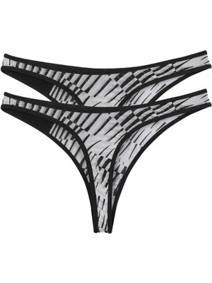 MTM My The Mall Kadın Siyah Beyaz Desenli 2'li Tanga Slip