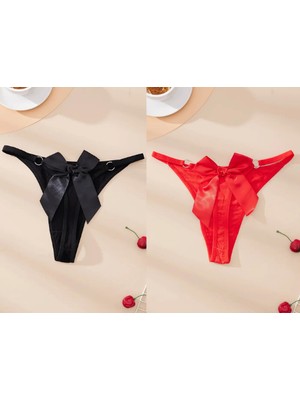  Büyük Beden Fantezi Kadın 2'li Fiyonklu Halkalı Tanga TG270044-B