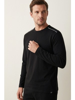 Elemge %100 Pamuk Erkek Süprem Pijama Takımı Compact Penye Siyah Uzun Kol Cepli Ipli Relax Fit Terletmez