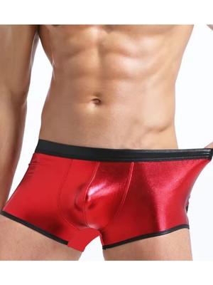  Fantezi Deri Görünümlü Kırmızı Erkek Boxer Tanga TG274506
