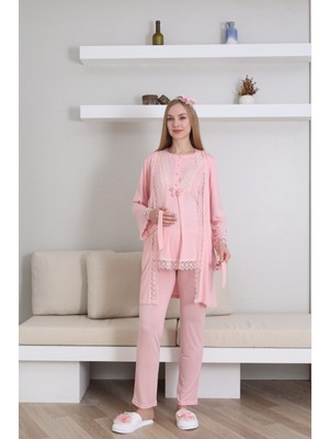 Erdeniz Tekstil Hamilelik ve Emzirme Sürecine Uygun, Düğmeli-Dantel Detaylı Pijama Takımı-Tesettüre Uygun