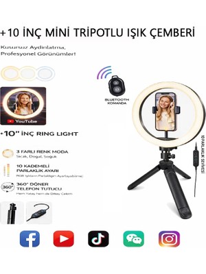 Moxti Masa Üstü Işık Ring Light 10 Inç LED Mini Masa Tripodlu Video Stüdyo Makyaj Işığı