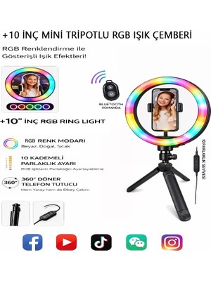 Moxti Masa Üstü Işık Ring Light 10 Inç LED Rgb Mini Masa Tripodlu Video Stüdyo Makyaj Işığı