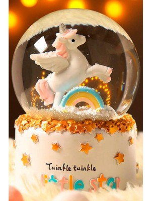 Normadia Renkli Unicorn Kar Küresi, Işıklı ve Müzikli, Orta Boy, Gökkuşağı Temalı