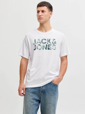 Jack & Jones Beyaz Jjejeff Logo Tee Ss Sn Beyaz  Erkek T-Shirt 12288536 2XL Kısa Kol Modern Stil