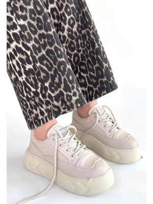 Erbilden Emwa Bej Cilt Bağcıklı Spor Ayakkabı