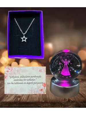 Normadia Renkli LED Işıklı Cam Melek, Dolunay, Kristal Top, Yıldız ve Kolye Şık Aydınlatma