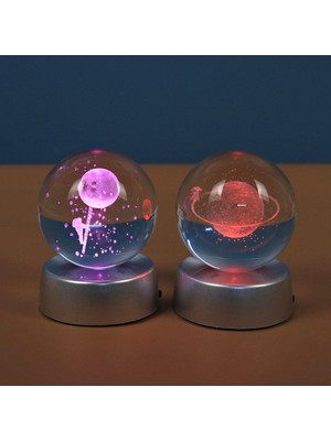 Normadia 2'li Satürn ve Astronot Işıklı Cam Küre Seti, 8cm ve 6cm