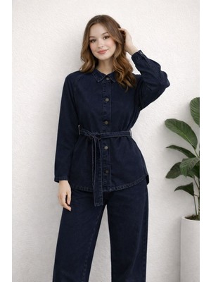 Hiramir Kadın Modern Kesim Kuşaklı Denim Takım YZ2601