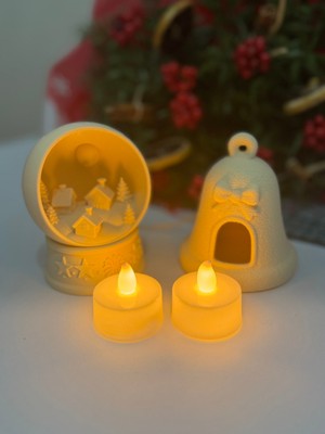 Normadia Kış Temalı Tealight Küre ve Yılbaşı Çanı Seti, 2 LED Mum Dahil