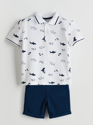 Lc Waikiki Yeni Sezon Polo Yaka Baskılı Erkek Bebek Tişört ve Şort 2'li Takım