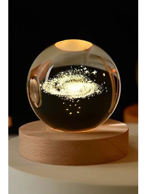 Normadia 3D Kristal Top Samanyolu Model Ahşap Standlı USB Kablo ile Dekoratif Parıltı