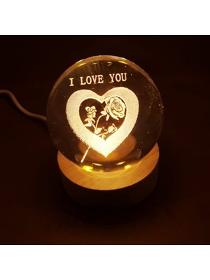 Normadia 3D Renkli I Love You Temalı Işıklı Kristal Cam Küre Hediyelik