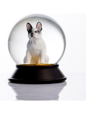 Normadia Beyaz French Bulldog Cam ve Reçine Altın Patiler Kar Küresi