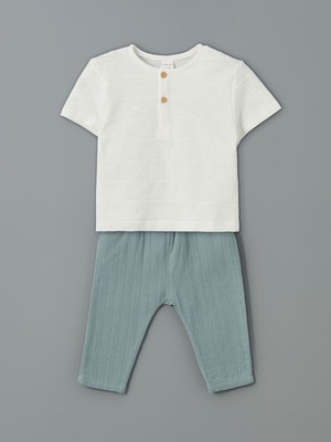 Lc Waikiki Yeni Sezon Düğmeli Erkek Bebek Tişört ve Tayt 2'li