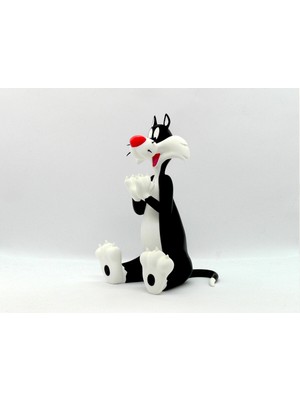 Hasfar Tech Nostaljik Siyah Beyaz Kedi Figürü | Dekoratif Karakter Biblosu | Çizgi Roman Temalı Ev Dekoru