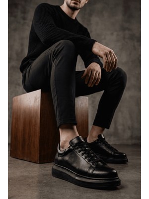 Zerenyus London Edition Premium Bağcıklı Erkek Siyah Sneaker