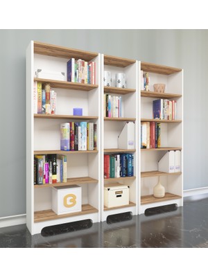 Nur Mobilya 3'lü Kitaplık Seti Beyaz Atlantik Çam