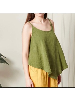 %100 Pamuk Müslin Kumaş Askılı Rahat Kesim Bluz