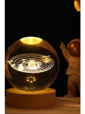 Normadia Ahşap Altlıklı Işıklı Küre Küregezegen Dolunay Lambası Dekorasyon