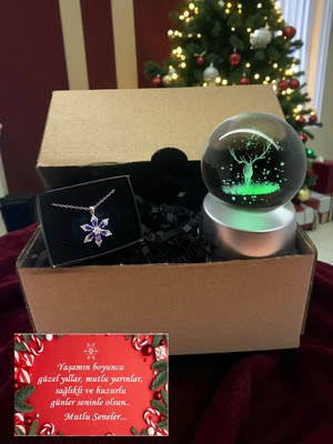 Normadia Yılbaşı Temalı Renk Değişen LED Işıklı Cam Küre ve Lotus Kolye