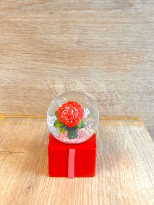 Normadia Işıklı Kırmızı Gül Tasarımlı Mini Kar Küresi, Dekoratif 4x7 cm