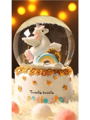 Normadia Renkli Unicorn ve Gökkuşağı Temalı Orta Boy Işıklı Müzikli Kar Küresi