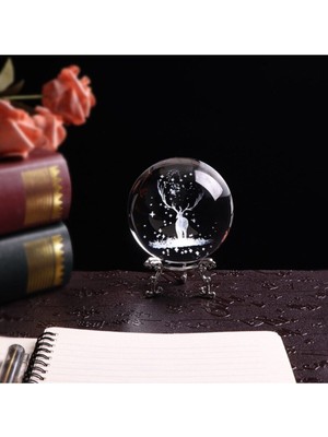 Normadia Şık 3D Geyik Temalı Metal Ayaklı Dekoratif Cam Küre