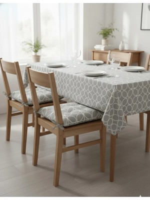 Gri Döşeme Kumaş 40X40CM Mutfak Sandalye Minderi ve Masa Örtüsü Takımı