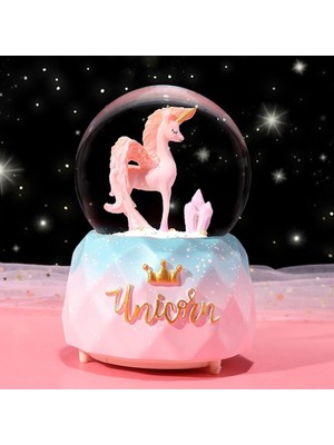 Normadia Pembe Unicorn Temalı Işıklı ve Müzikli Püskürtmeli Kar Küresi