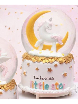Normadia Rüya Gibi Müzikli Ay ve Unicorn Temalı Dekoratif Kar Küresi