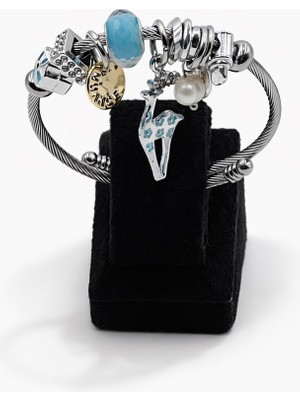 Pangu Geyik Figürlü Inci Detaylı Gümüş Renk Çelik Charm Bileklik