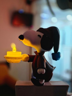 Hasfar Tech Pilli Mumlu Sevimli Köpek Biblo | LED Işıklı Dekoratif Masa Lambası | 16 cm
