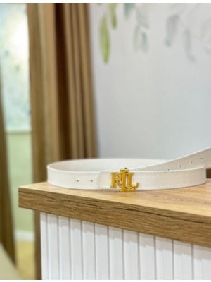 Erdesign Kadın Kemer Beyaz Kemer Gold Detaylı Kadın Kemer