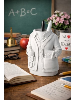 Hasfar Tech Kitaplı Öğretmen Figürlü Masaüstü Kalemlik | Öğretmenler Günü Hediyesi