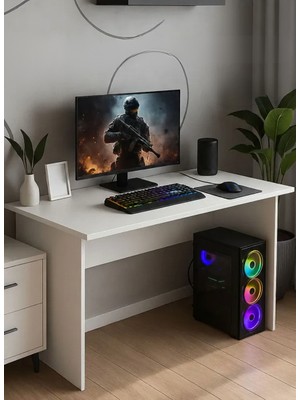 Ferza Mobilya Premium Beyaz Modern Çalışma Masası –oyuncu (Gaming) Ofis Masası (100X75X55 Cm)