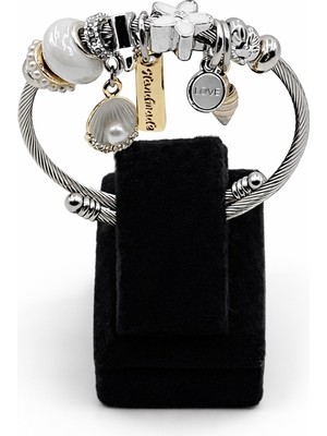 Pangu Incili & Love Figürlü Gümüş Renk Çelik Charm Bileklik