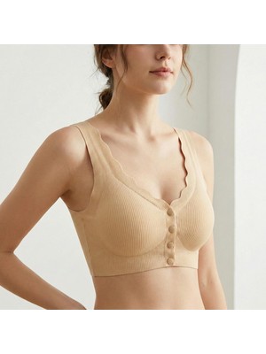 To Bare Rahat Lazer Kesim Fitilli Crop Kadın Dikişsiz Toparlayıcı Düğmeli Büstiyer Sütyen