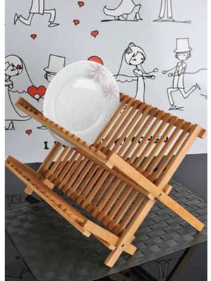 PremiumPort Katlanabilir Bulaşık Sepeti, Tabaklık ve Bardaklık, Bambu Tasarım