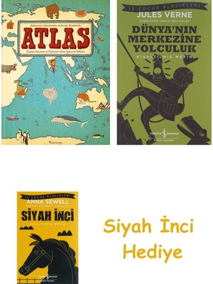 Domingo Yayınevi Atlas (Ciltli): Kıtalar, Denizler ve Kültürler Arası Yolculuk Rehberi + Dünyanın Merkezine Yolculuk + Siyah Inci Hediye