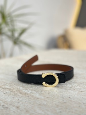 Erdesign Kadın Siyah Kemer Gold Detaylı Harf Siyah Kemer