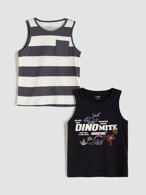 Lc Waikiki Yeni Sezon Bisiklet Yaka Çizgili Erkek Çocuk Atlet 2'li