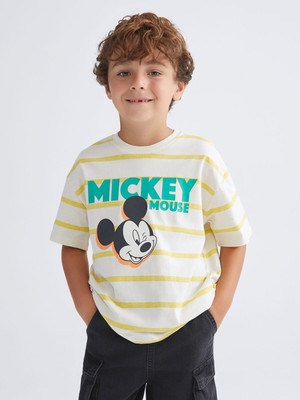 Lc Waikiki Yeni Sezon Bisiklet Yaka Mickey Mouse Baskılı Erkek Çocuk Tişört