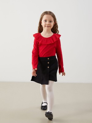 Lc Waikiki Yeni Sezon Beli Lastikli Kız Çocuk Şort Etek ve Külotlu Çorap 2'li