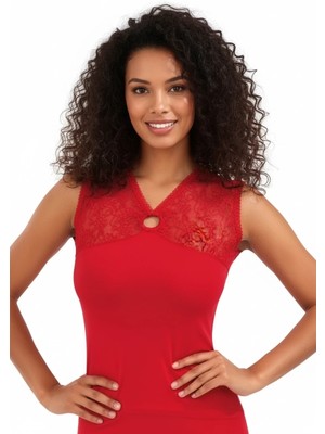 MTM My The Mall Giyim Dantelli Floklu Kravize Kolsuz Modal Kadın Bluz Elestan