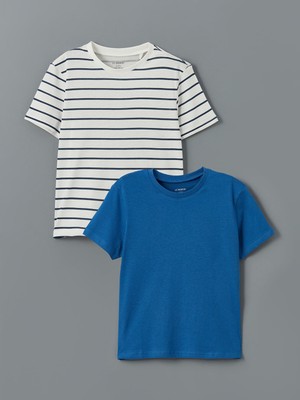 Lc Waikiki Yeni Sezon Bisiklet Yaka Çizgili Erkek Çocuk Tişört 2'li