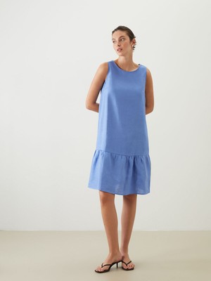 Lc Waikiki Yeni Sezon Bisiklet Yaka %100 Keten Elbise